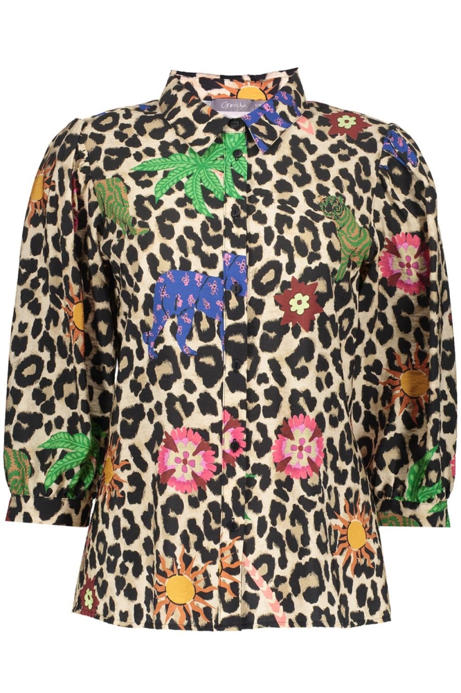 LEOPARD BLOUSE MET KLEURRIJKE DETAILS 53491 20 000720 SAND/GREEN/BLUE